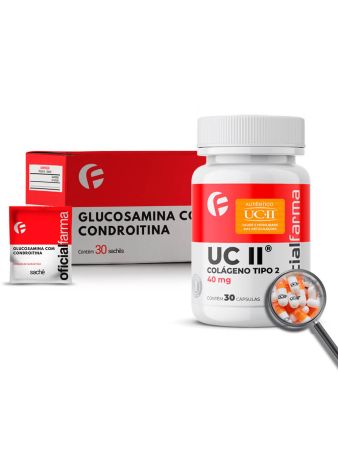 Uc II (Colágeno tipo 2) 40mg 30 Cápsulas + Glucosamina com Condroitina 30 Sachês