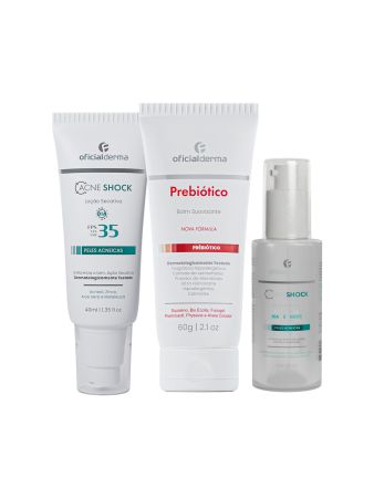 AcneShock Lo&ccedil;&atilde;o Antiacne + S&eacute;rum Dia e Noite + Hidratante Prebi&oacute;tico Balm